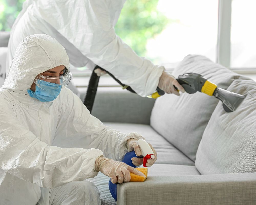 Specialists performing death cleanup services to remove bodily fluids at a home in Oak Ridge, TN