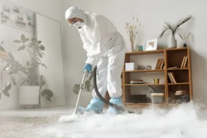 A floor being sanitized as part of unattended death clean up in Oak Ridge, TN